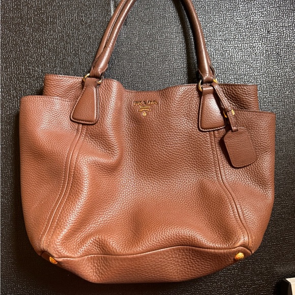 Prada Brown Leather Daino Vitello Tote with Side Pockets - Picture 1 of 13